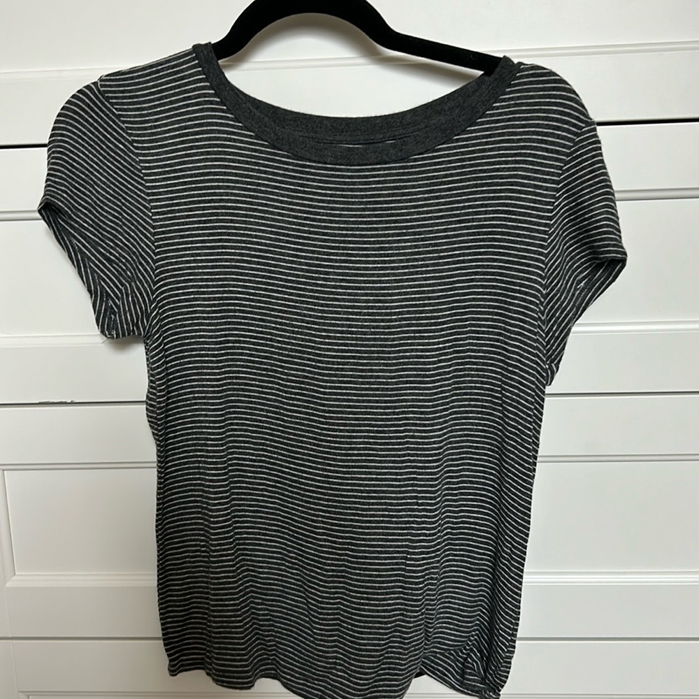 American Eagle Striped TShirt - Grey and White - Size S